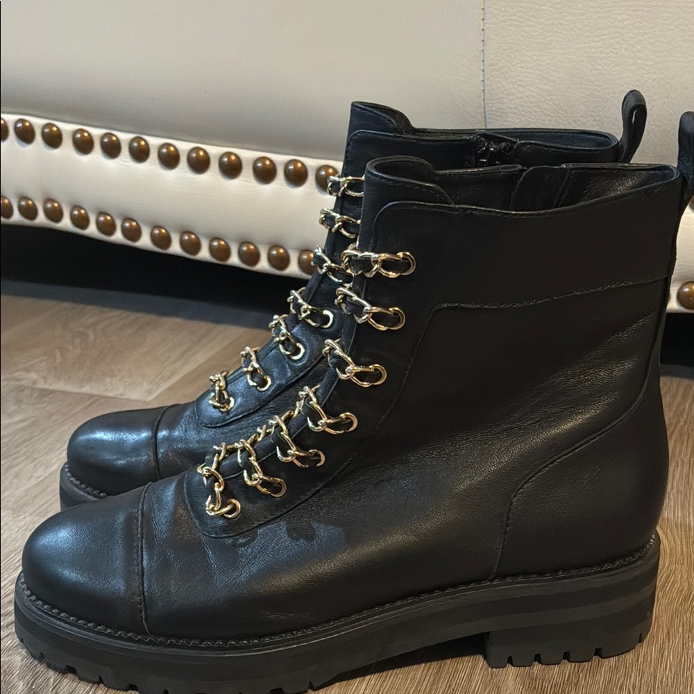 CECELIA NEW YORK Black and Gold Combat Boots with Rugged Design - Picture 3 of 11